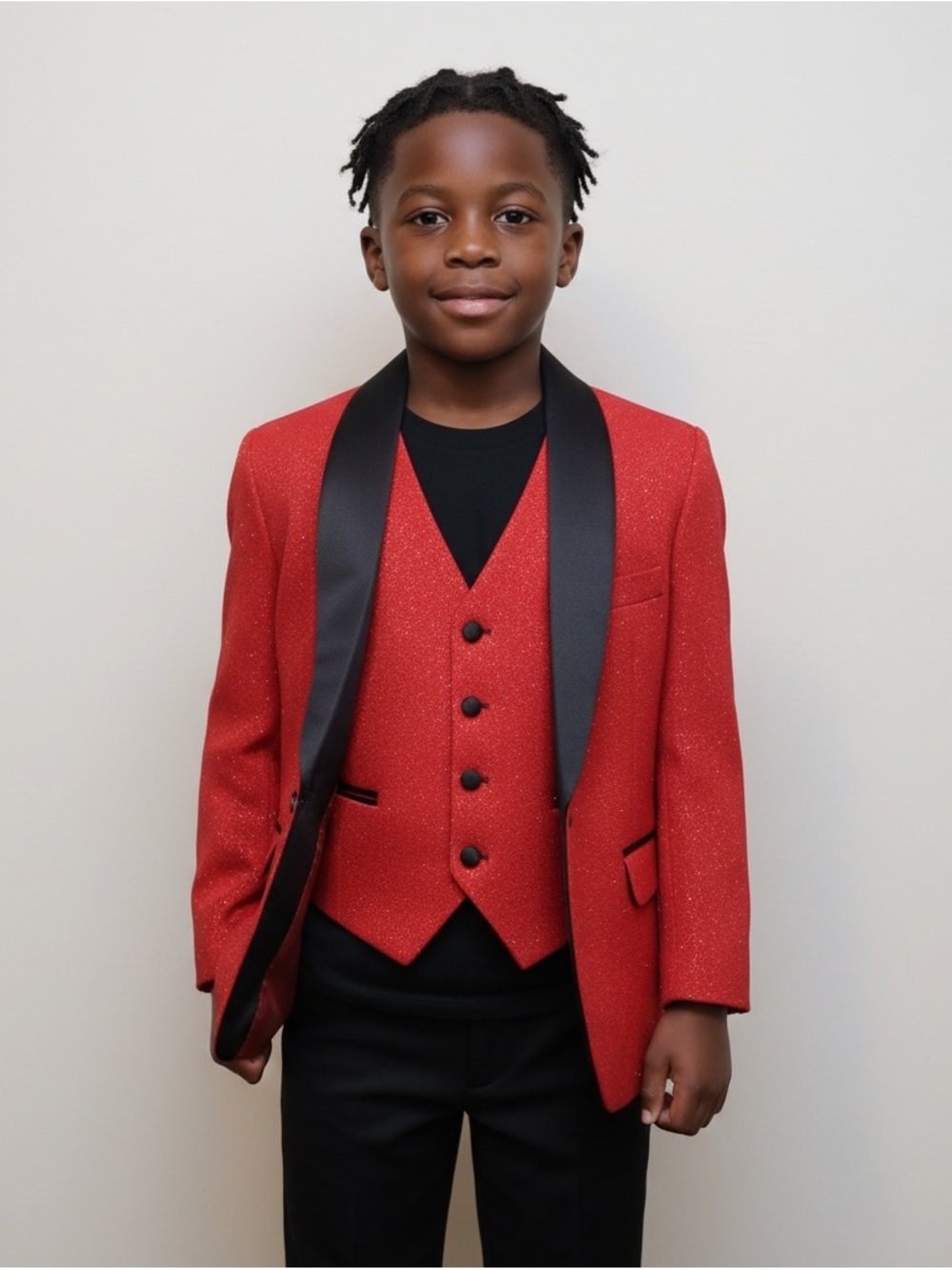 Kids World of USA Tuxedo Red Sparkle Jacket & Vest Set Formal Holiday Size 8